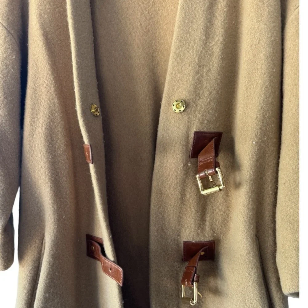 Michael Kors oversized tan wool coat with buckles, size XS